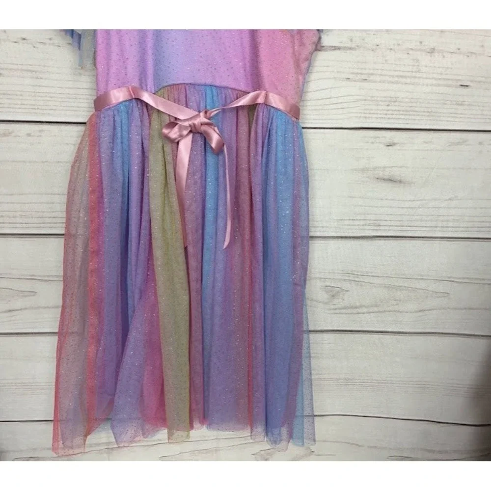 Bonnie Jean Girls Rainbow Glitter Tulle Party Dress Size 14 Ombre Flutter Sleeve